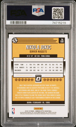 Nikola Jokic 2018 Panini Donruss Optic Basketball Card #100 Graded PSA 9-Powers Sports Memorabilia