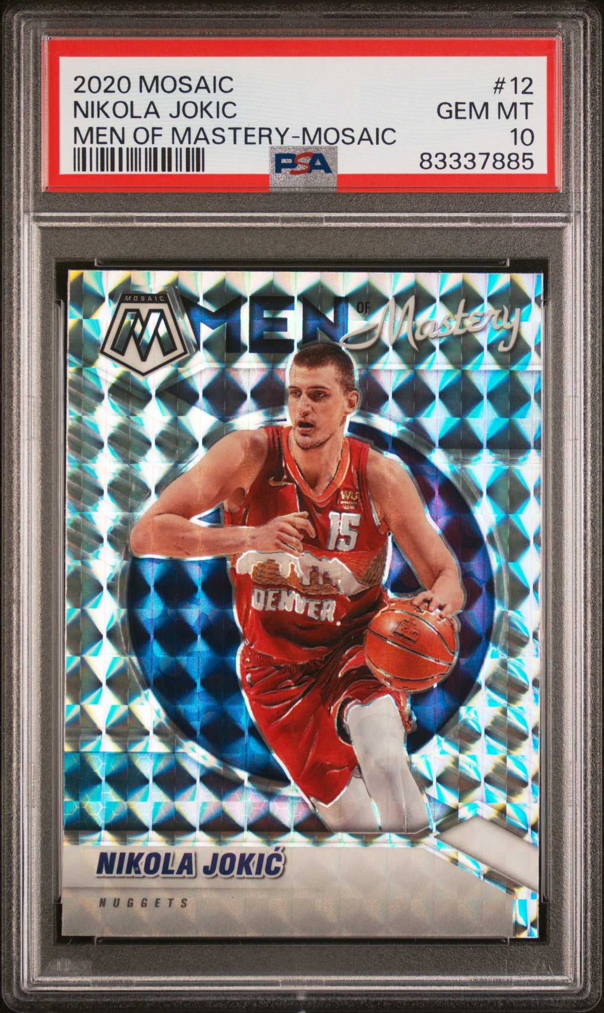 Nikola Jokic 2020 Panini Mosaic Men of Mastery Prizm Card #12 Graded PSA 10