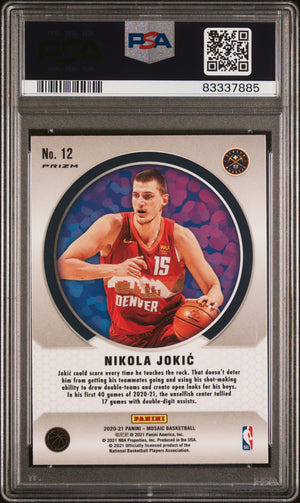 Nikola Jokic 2020 Panini Mosaic Men of Mastery Prizm Card #12 Graded PSA 10