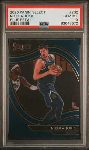 Nikola Jokic 2020 Panini Select Blue Retail Basketball Card #202 Graded PSA 10-Powers Sports Memorabilia