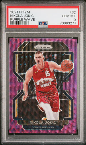Nikola Jokic 2021 Panini Prizm Purple Wave Basketball Card #32 Graded PSA 10-Powers Sports Memorabilia
