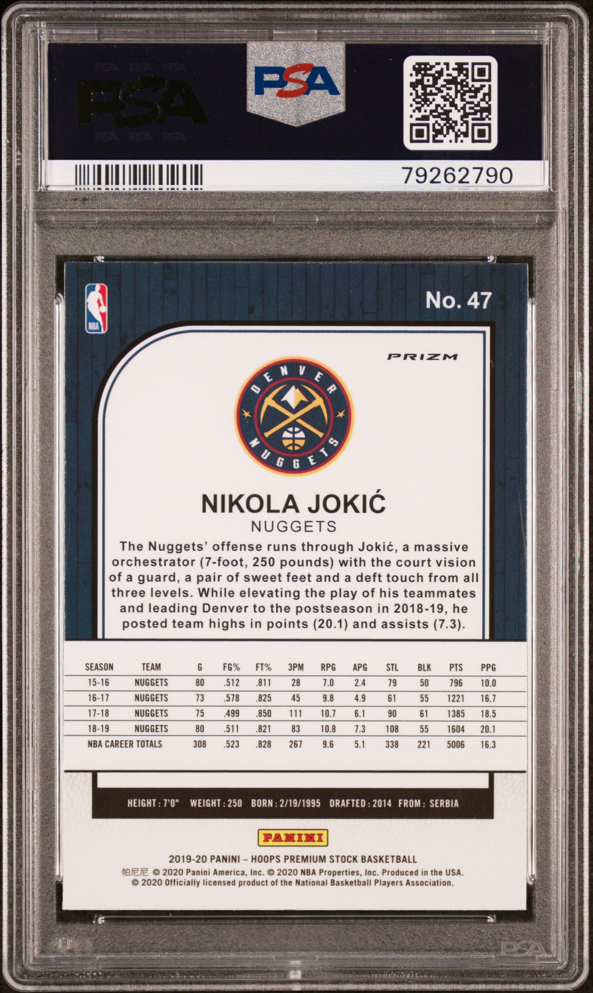 Nikola Jokic 2019 Panini Hoops Premium Stock Silver Mojo Card #47 Graded PSA 10-Powers Sports Memorabilia