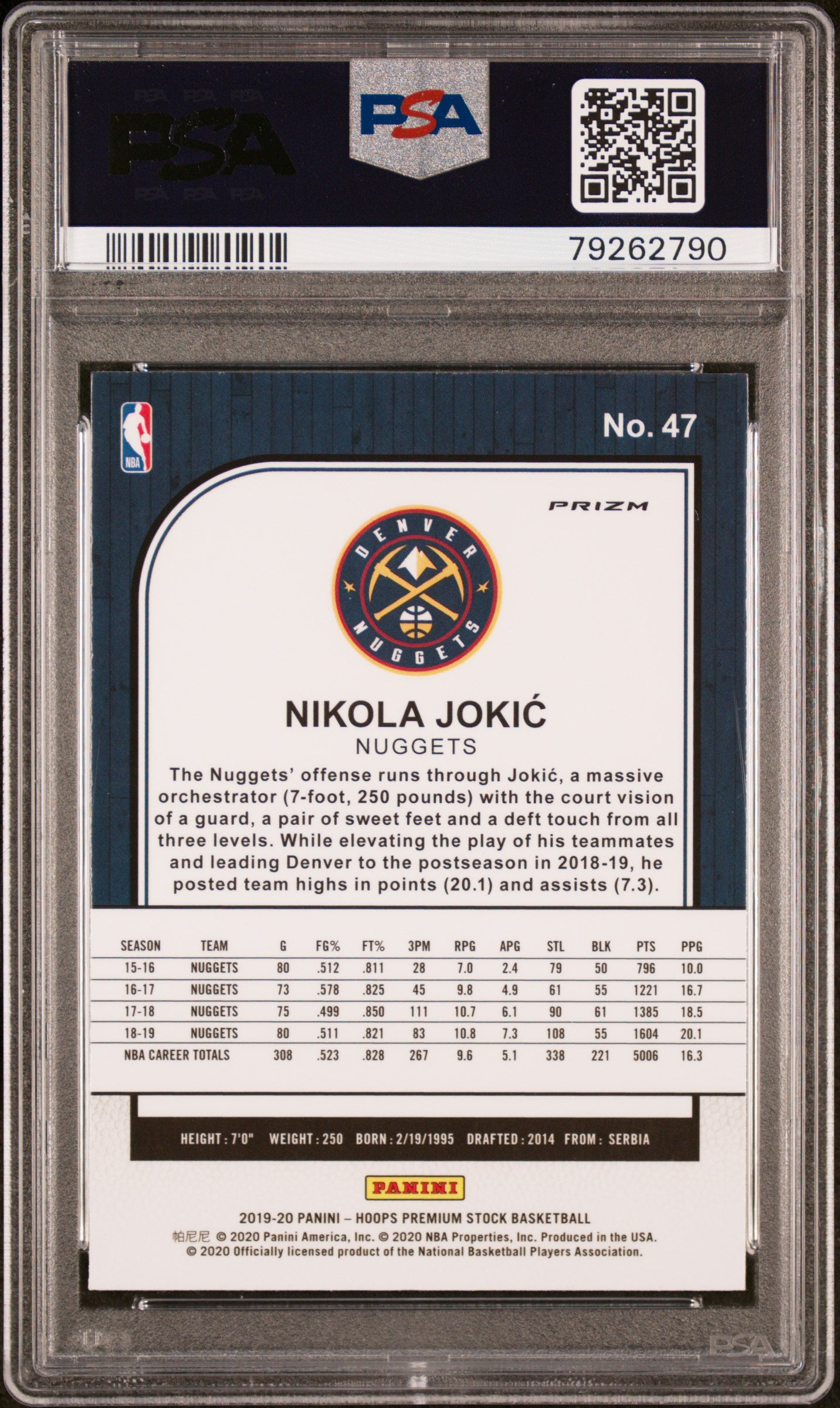 Nikola Jokic 2019 Panini Hoops Premium Stock Silver Mojo Card #47 Graded PSA 10-Powers Sports Memorabilia