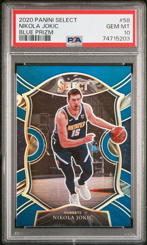 Nikola Jokic 2020 Panini Select Blue Prizm Basketball Card #58 Graded PSA 10-Powers Sports Memorabilia