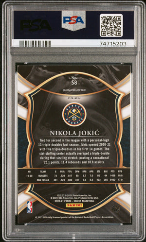 Nikola Jokic 2020 Panini Select Blue Prizm Basketball Card #58 Graded PSA 10-Powers Sports Memorabilia