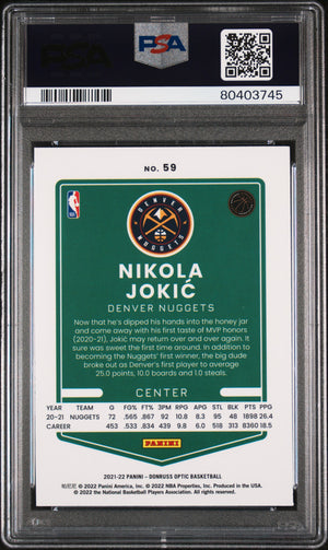 Nikola Jokic 2021 Panini Donruss Optic Basketball Card #59 Graded PSA 8-Powers Sports Memorabilia
