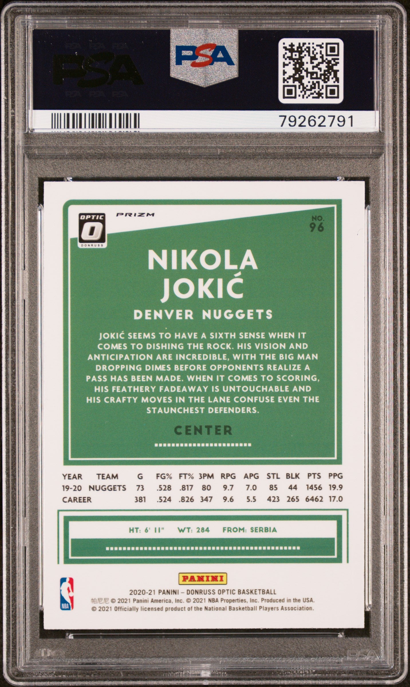 Nikola Jokic 2020 Panini Donruss Optic Target Box Set Card #96 Graded PSA 10-Powers Sports Memorabilia