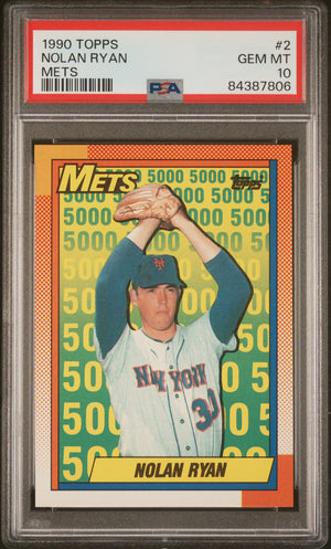 Nolan Ryan 1990 Topps Mets Baseball Card #2 Graded PSA 10-Powers Sports Memorabilia