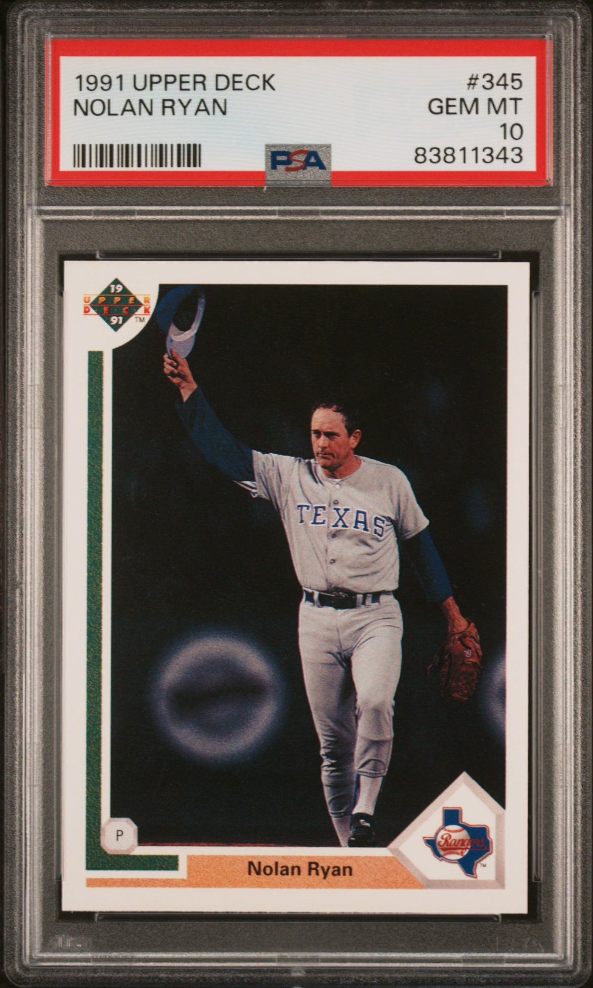 Nolan Ryan 1991 Upper Deck Baseball Card #345 Graded PSA 10-Powers Sports Memorabilia