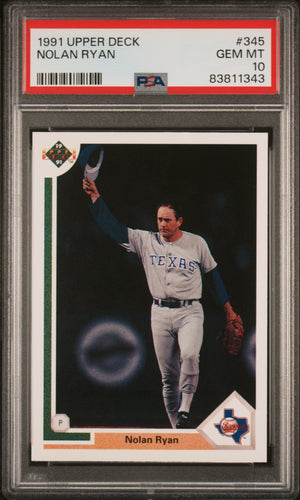 Nolan Ryan 1991 Upper Deck Baseball Card #345 Graded PSA 10-Powers Sports Memorabilia