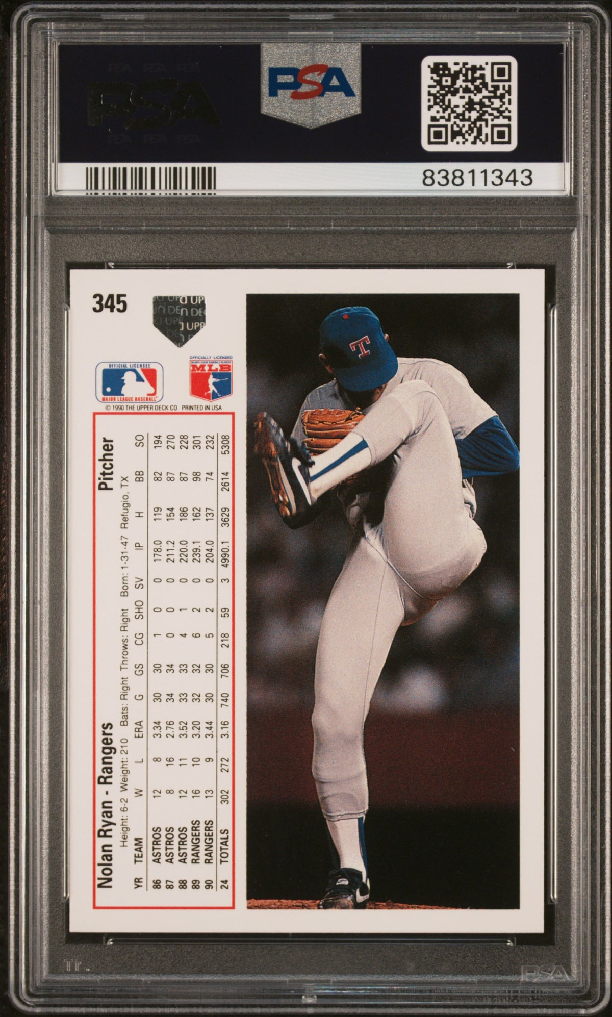 Nolan Ryan 1991 Upper Deck Baseball Card #345 Graded PSA 10-Powers Sports Memorabilia