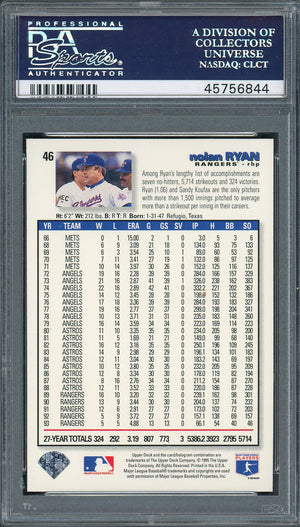 Nolan Ryan 1995 Collectors Choice Upper Deck Baseball Card #46 Graded PSA 10 GEM MINT-Powers Sports Memorabilia