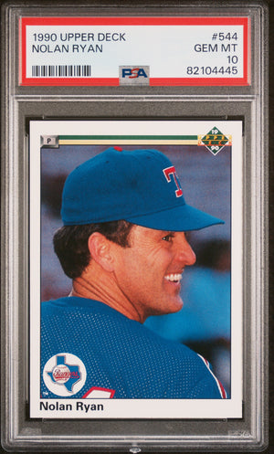 Nolan Ryan 1990 Upper Deck Baseball Card #544 Graded PSA 10-Powers Sports Memorabilia