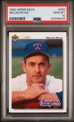 Nolan Ryan 1992 Upper Deck Baseball Card #655 Graded PSA 10-Powers Sports Memorabilia