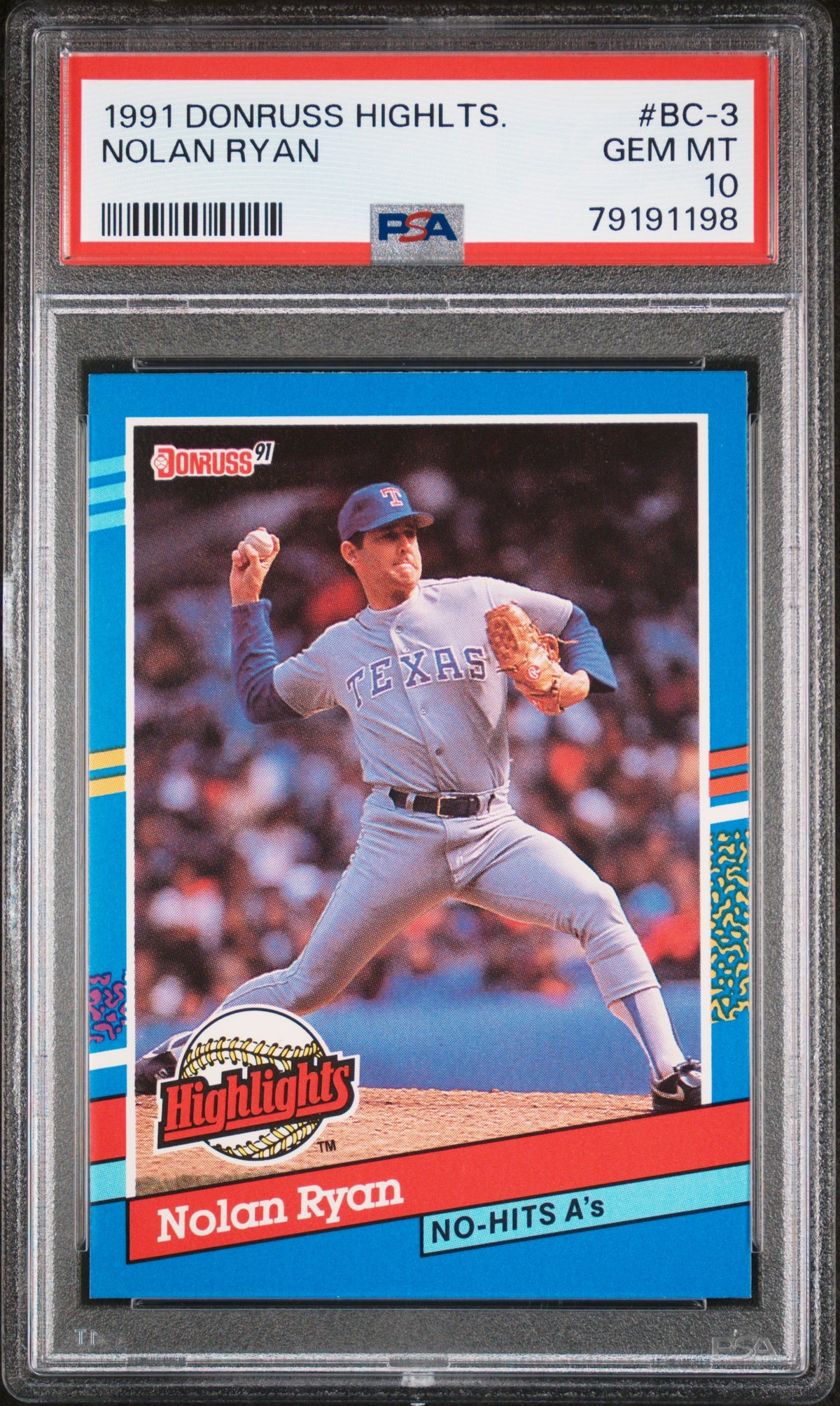 Nolan Ryan 1991 Donruss Highlights Baseball Card #BC-3 Graded PSA 10-Powers Sports Memorabilia