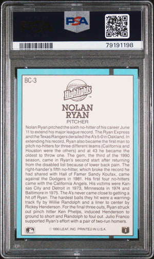 Nolan Ryan 1991 Donruss Highlights Baseball Card #BC-3 Graded PSA 10-Powers Sports Memorabilia