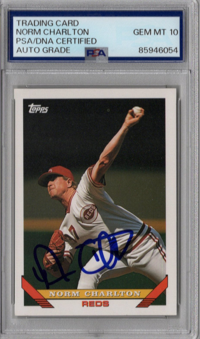 Norm Charlton Signed Cincinnati Reds 1993 Topps #57 Card PSA AUTO GRADE GEM MT 10-Powers Sports Memorabilia
