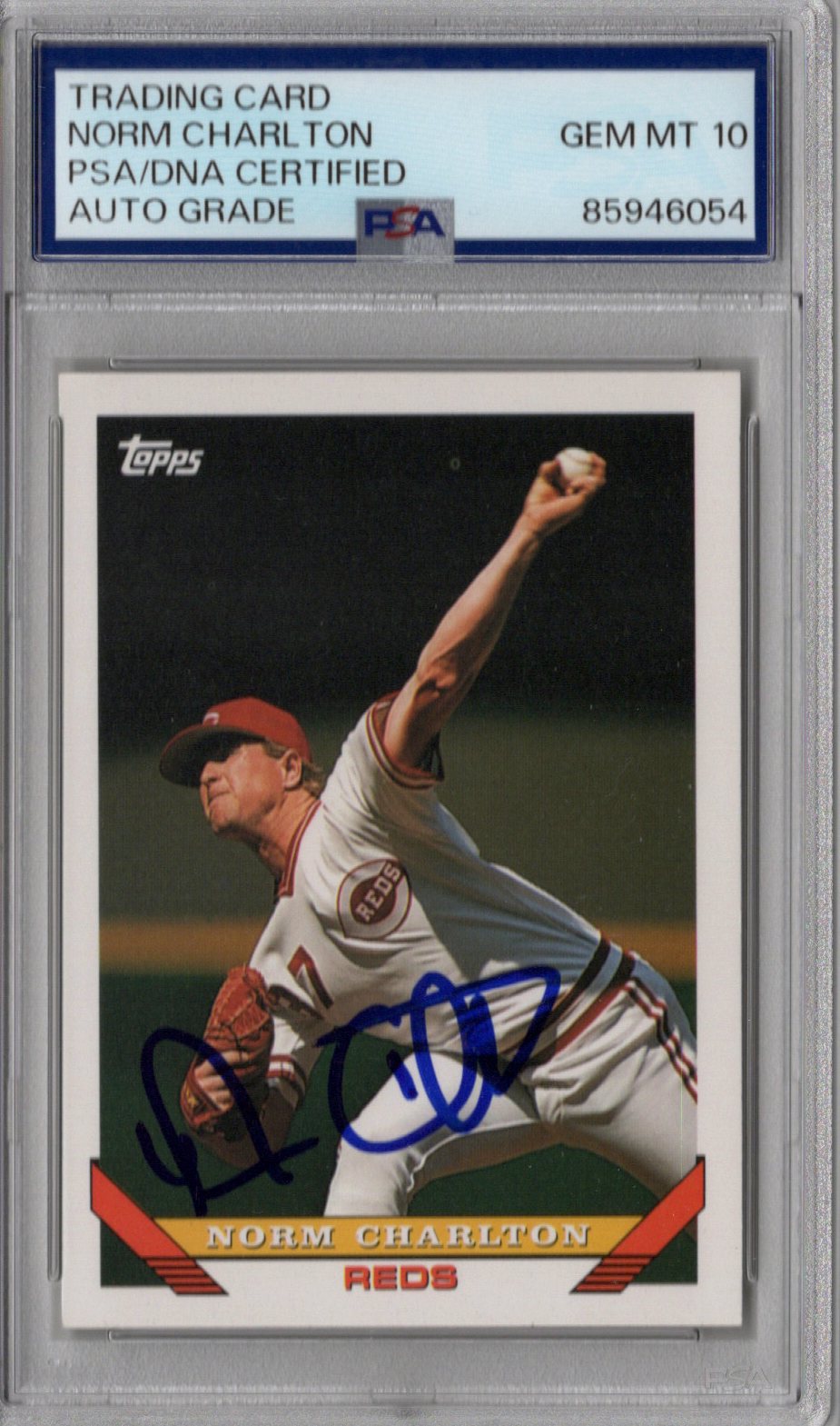 Norm Charlton Signed Cincinnati Reds 1993 Topps #57 Card PSA AUTO GRADE GEM MT 10-Powers Sports Memorabilia