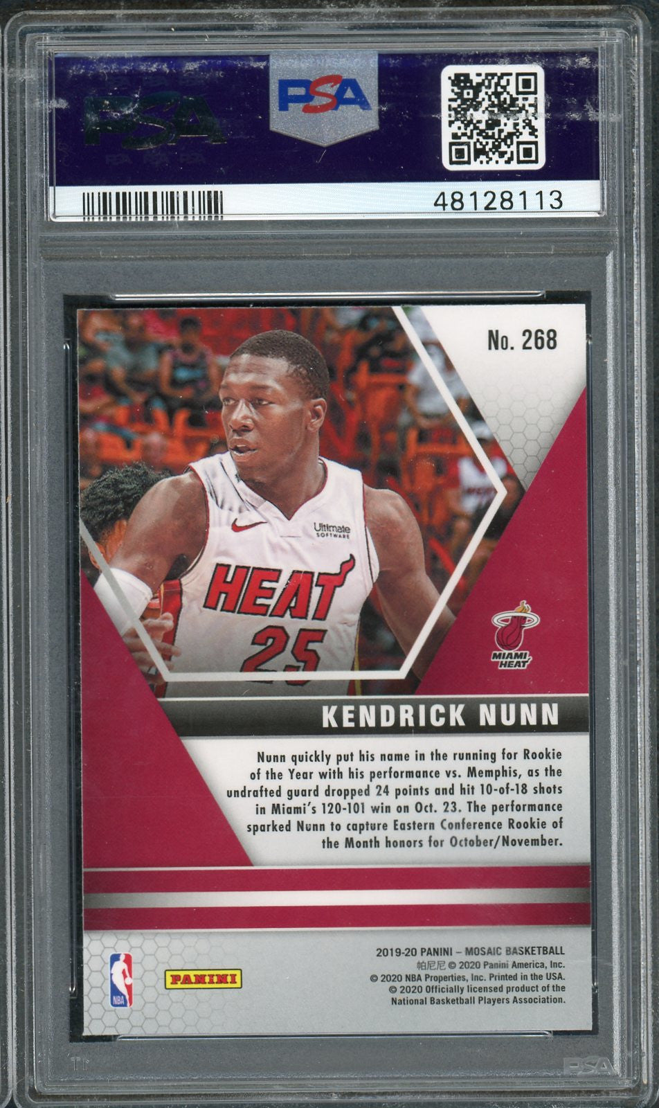 Kendrick Nunn 2019 Panini Mosaic Basketball Rookie Card RC #268 Graded PSA 10 GEM MINT-Powers Sports Memorabilia