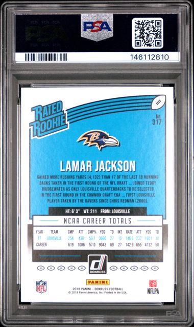 2019 Panini Donruss #317 Lamar Jackson RC Rookie PSA 10 Ravens 3-Powers Sports Memorabilia