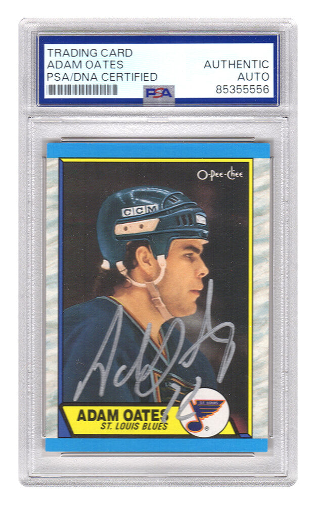 Adam Oates Autographed 1989 O-Pee-Chee Hockey Trading Card #185 - (PSA Encapsulated)-Powers Sports Memorabilia