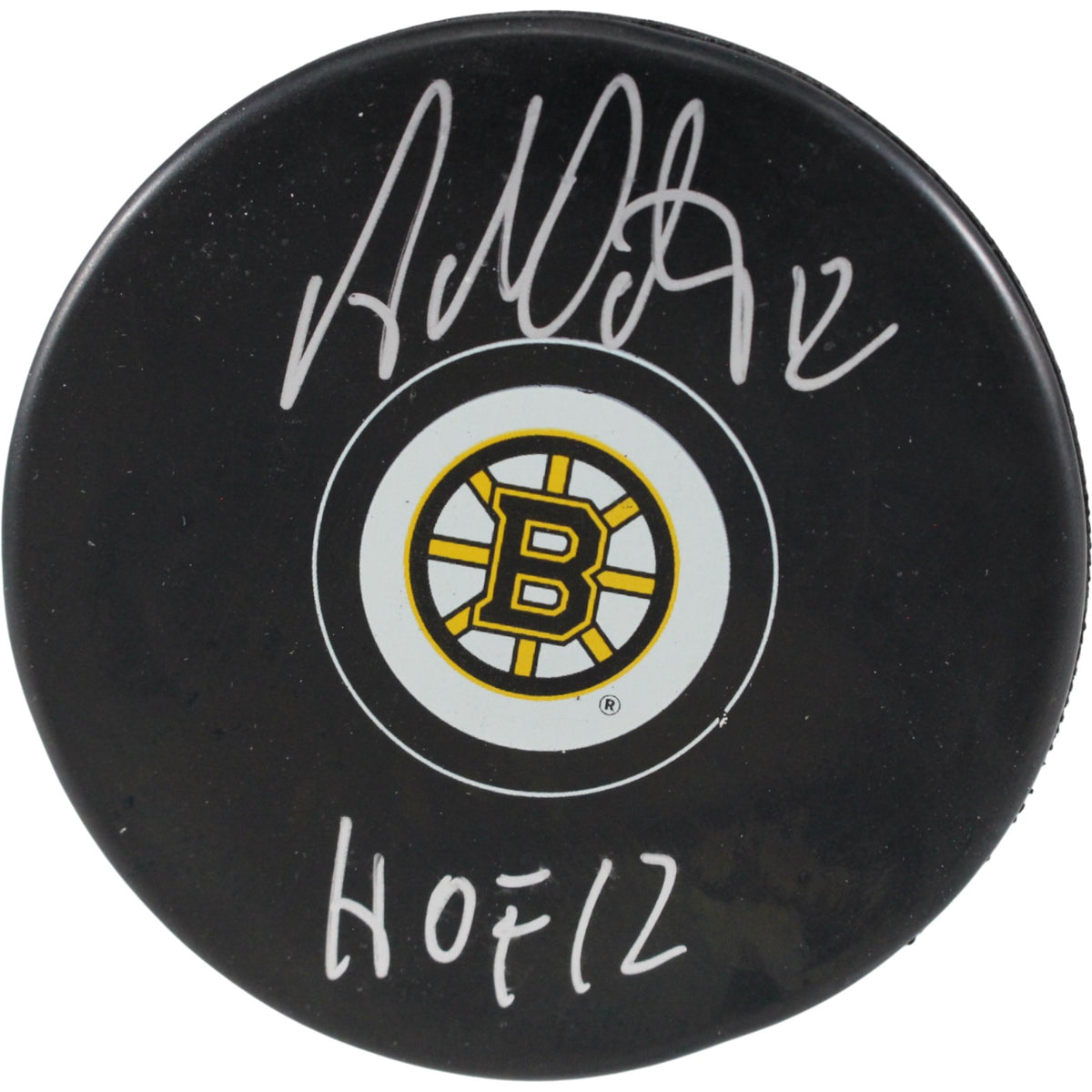Adam Oates Boston Bruins Signed Hockey Puck - Logo Puck HOF JSA JSA-Powers Sports Memorabilia