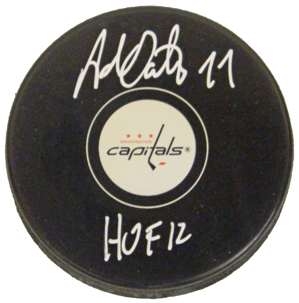 Adam Oates Autographed Washington Capitals Logo Hockey Puck with HOF 12-Powers Sports Memorabilia