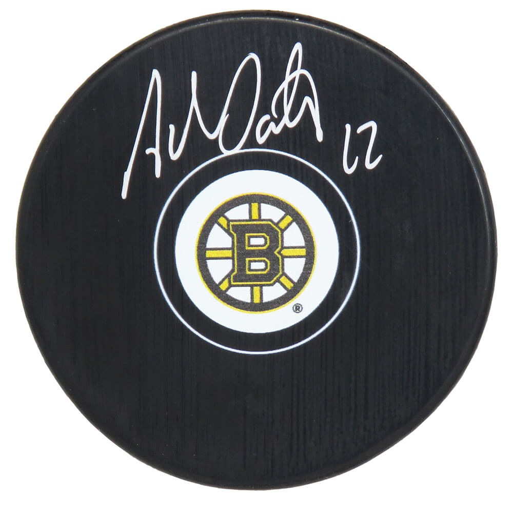 Adam Oates Boston Bruins Autographed Logo Hockey Puck-Powers Sports Memorabilia