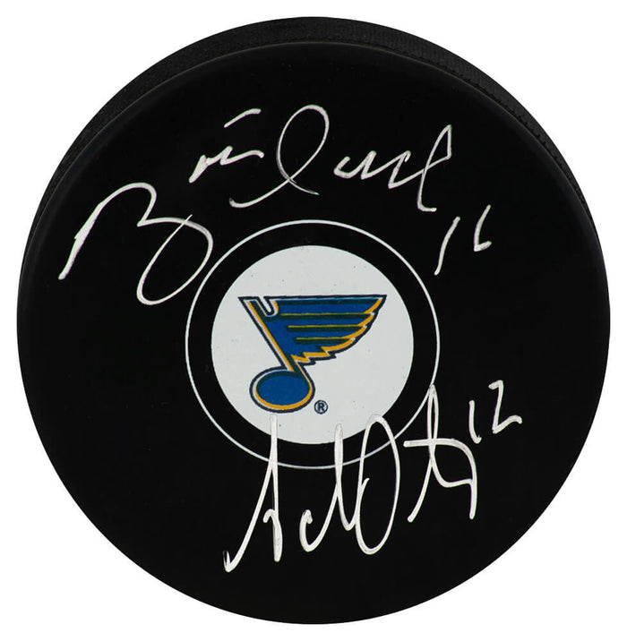 Brett Hull & Adam Oates Dual Autographed St. Louis Blues Logo Hockey Puck-Powers Sports Memorabilia
