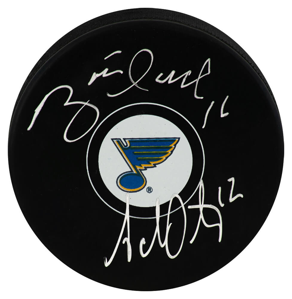 Brett Hull & Adam Oates Dual Autographed St. Louis Blues Logo Hockey Puck-Powers Sports Memorabilia