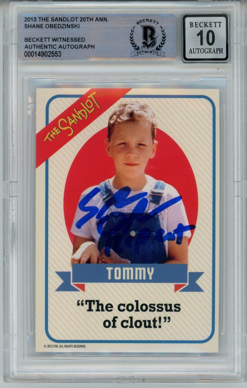 Shane Obexzinski Signed The Sandlot 20 Anniv. Insert Beckett Auto 10 Beckett-Powers Sports Memorabilia