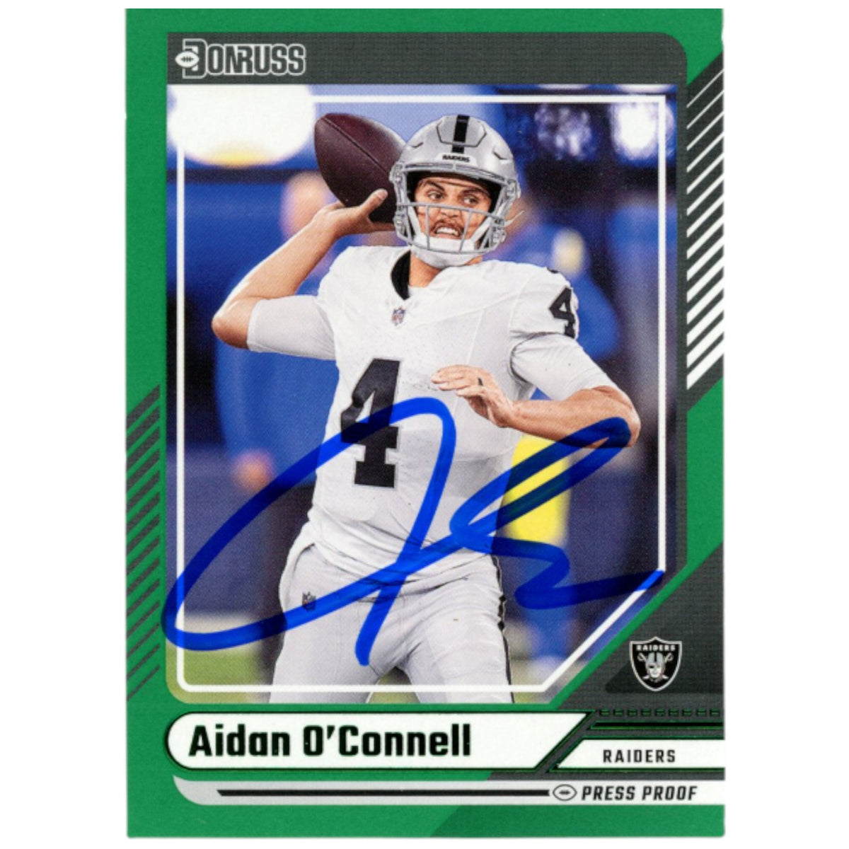 Aidan O'Connell Las Vegas Raiders Signed Card - 24 Donruss Green #30 Beckett Beckett-Powers Sports Memorabilia