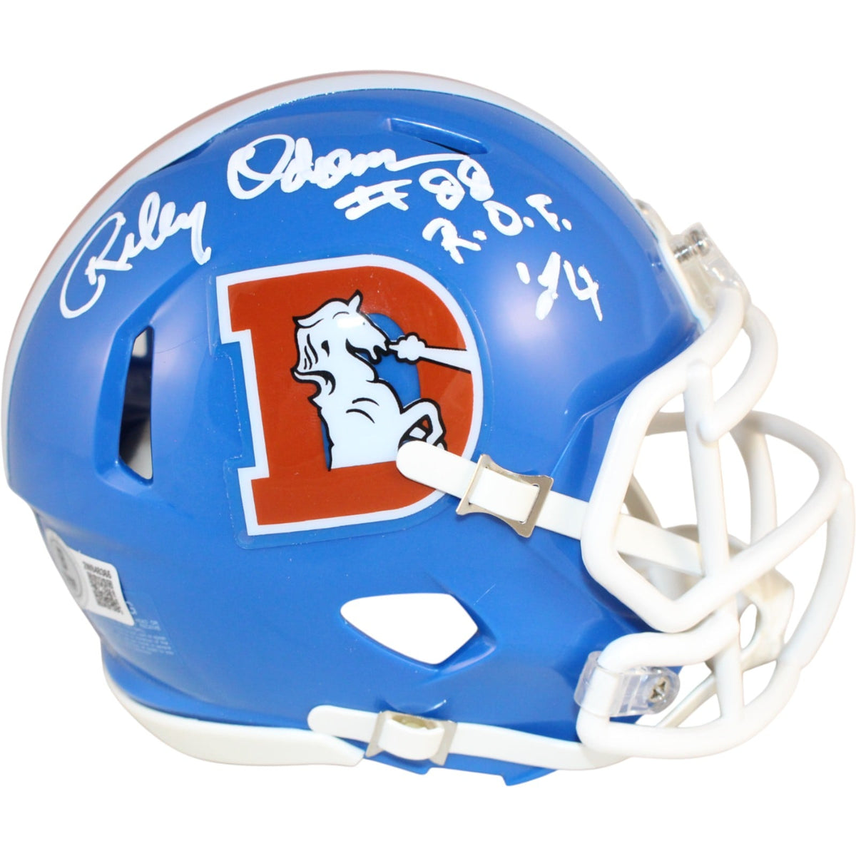 Riley Odoms Signed Denver Broncos TB Mini Helmet ROF 24 – Beckett Authenticated-Powers Sports Memorabilia