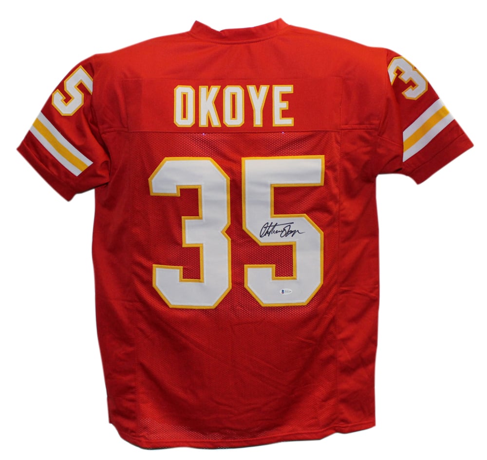 Christian Okoye Signed Pro Style Red XL Jersey – Beckett Authenticated-Powers Sports Memorabilia