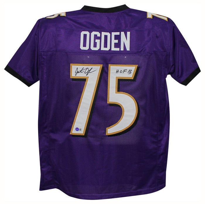 Jonathan Ogden Signed Pro Style Purple XL Jersey HOF – Beckett Authenticated-Powers Sports Memorabilia