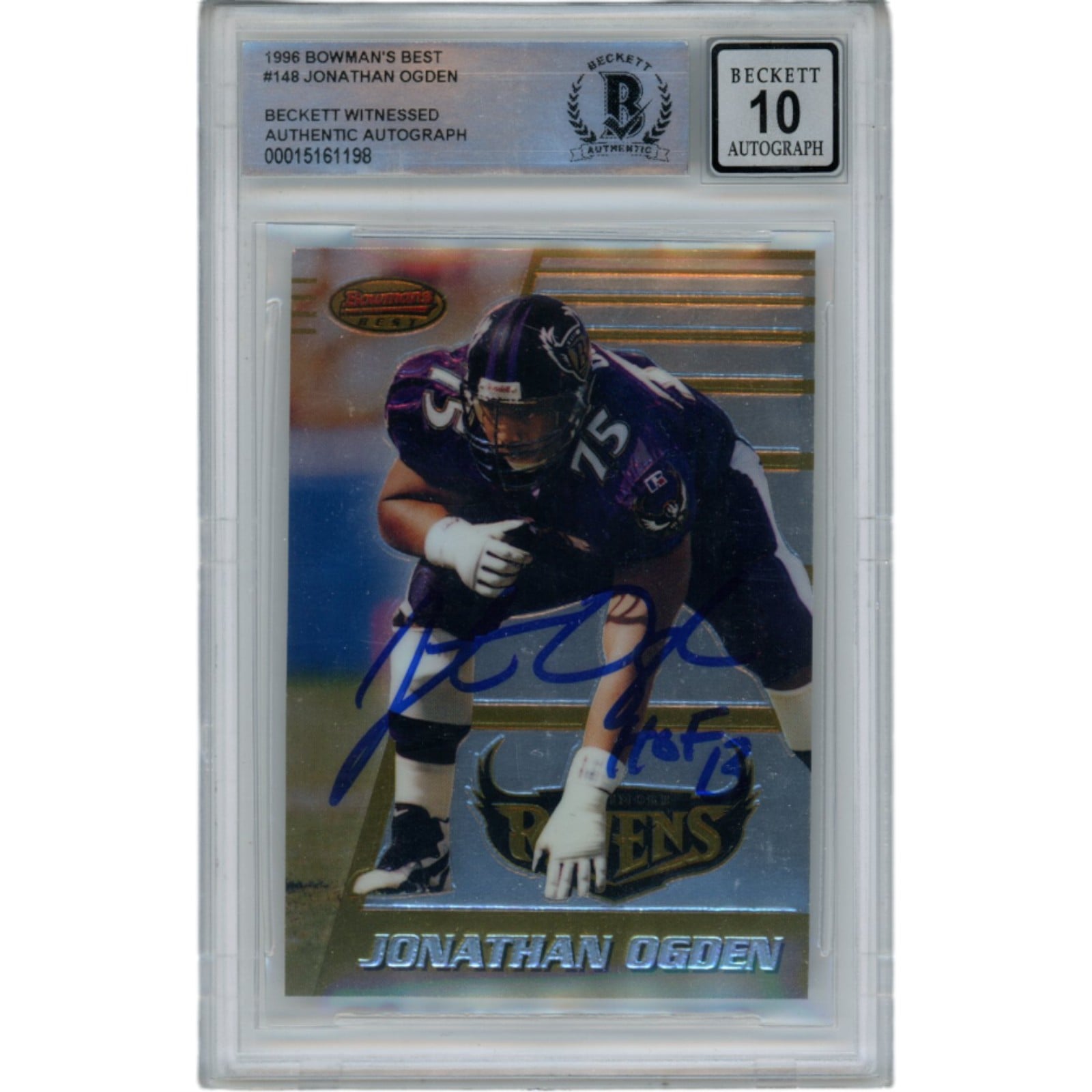 Jonathan Ogden Signed 1996 Bowman's Best 10 Auto Trading Card – Beckett Authenticated-Powers Sports Memorabilia