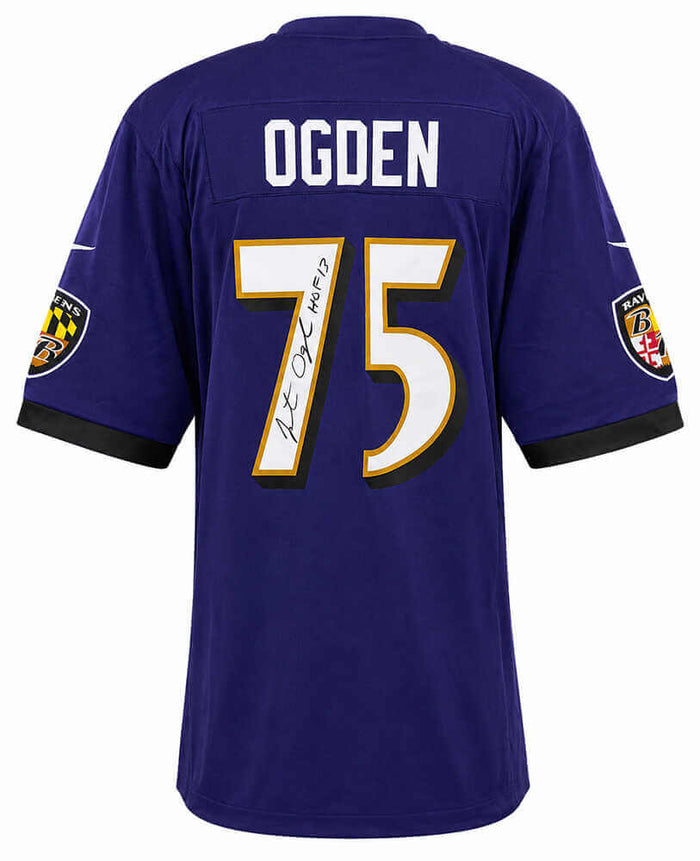 Jonathan Ogden Autographed Baltimore Ravens Purple Nike Replica Football Jersey with HOF'13-Powers Sports Memorabilia