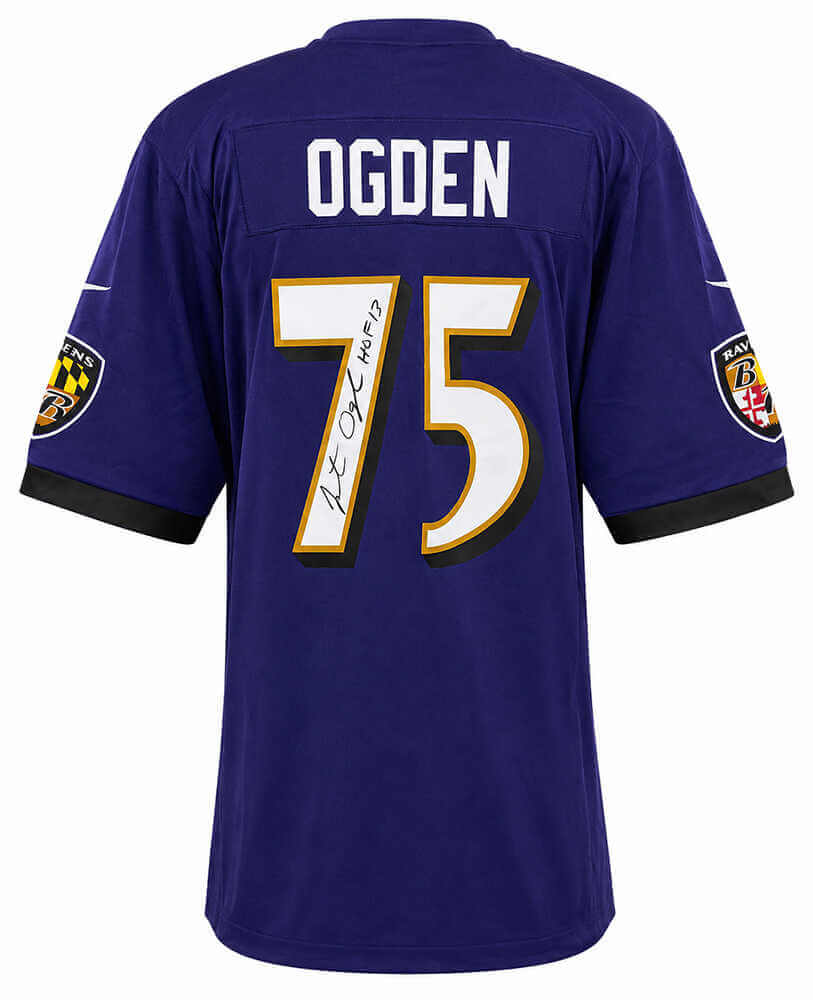Jonathan Ogden Autographed Baltimore Ravens Purple Nike Replica Football Jersey with HOF'13-Powers Sports Memorabilia