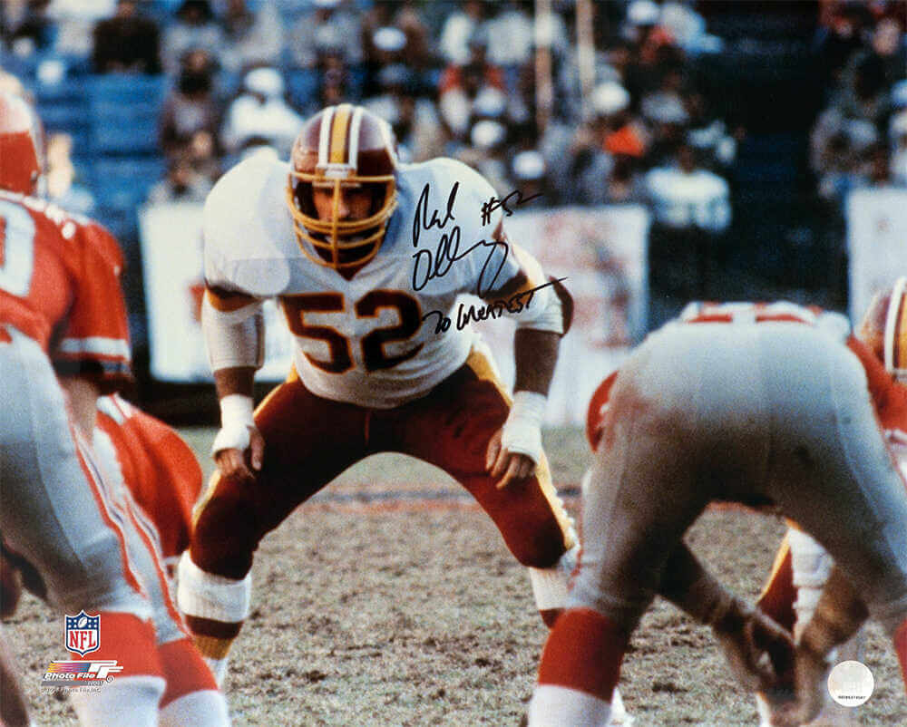 Neal Olkewicz Autographed Washington Football Team White Jersey Stance 16x20 Photo with 70 Greatest-Powers Sports Memorabilia