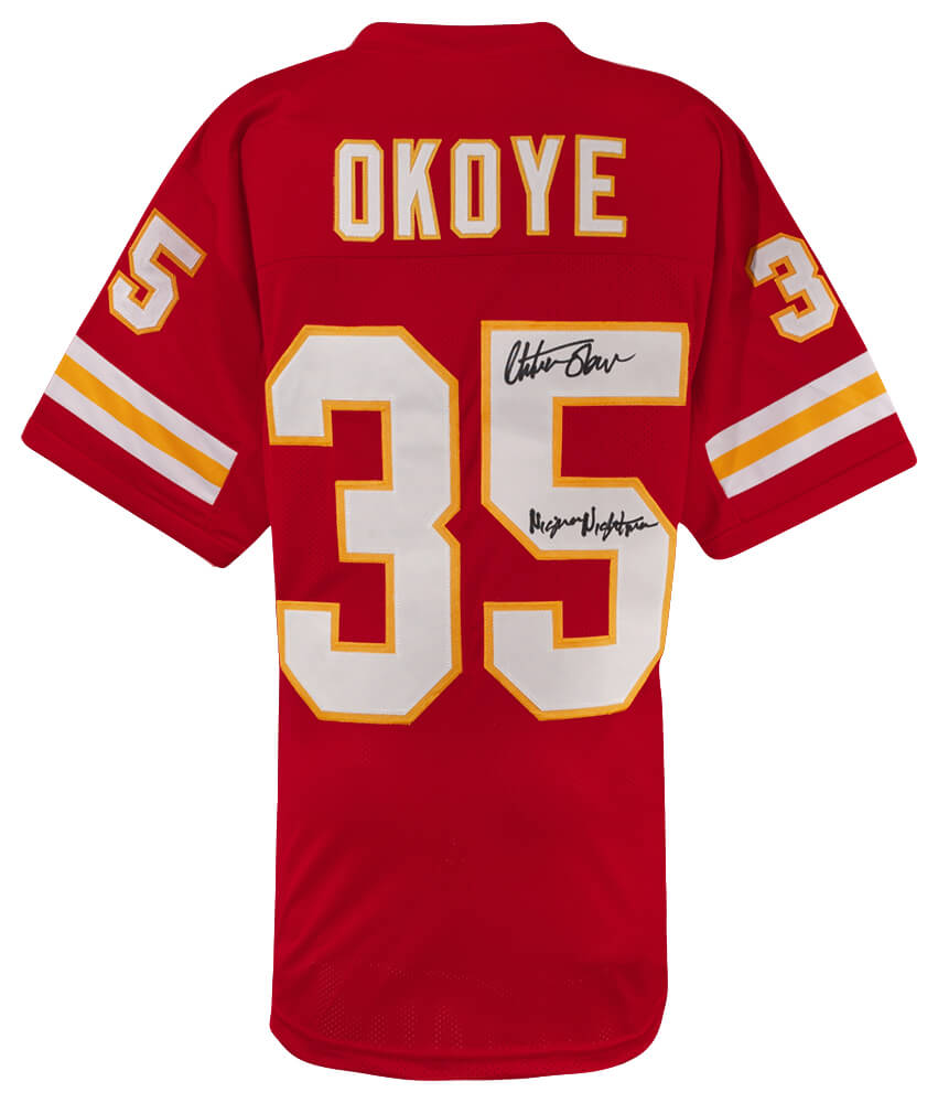 Christian Okoye Autographed Red Custom Football Jersey with Nigerian Nightmare-Powers Sports Memorabilia