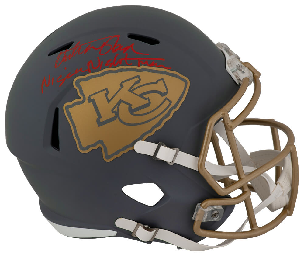 Christian Okoye Kansas City Chiefs Autographed SLATE Full Size Riddell Replica Helmet-Powers Sports Memorabilia