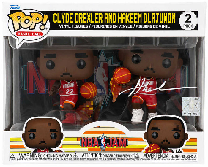 Hakeem Olajuwon Autographed Houston Rockets NBA Jams With Clyde Drexler 2-Pack Funko Pop Doll-Powers Sports Memorabilia