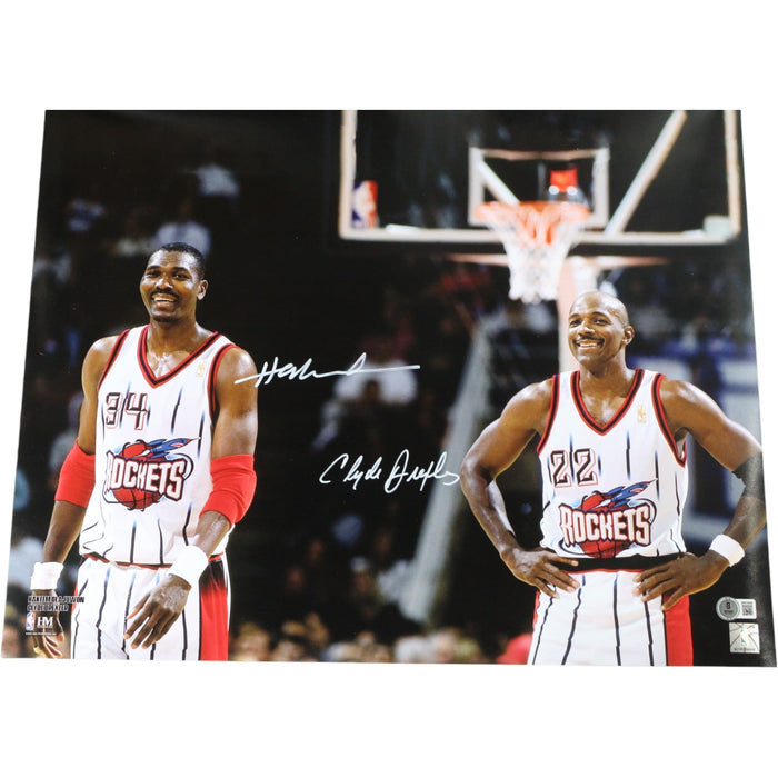 Hakeem Olajuwon Clyde Drexler Signed Houston Rockets 16x20 Photo – Beckett Authenticated-Powers Sports Memorabilia