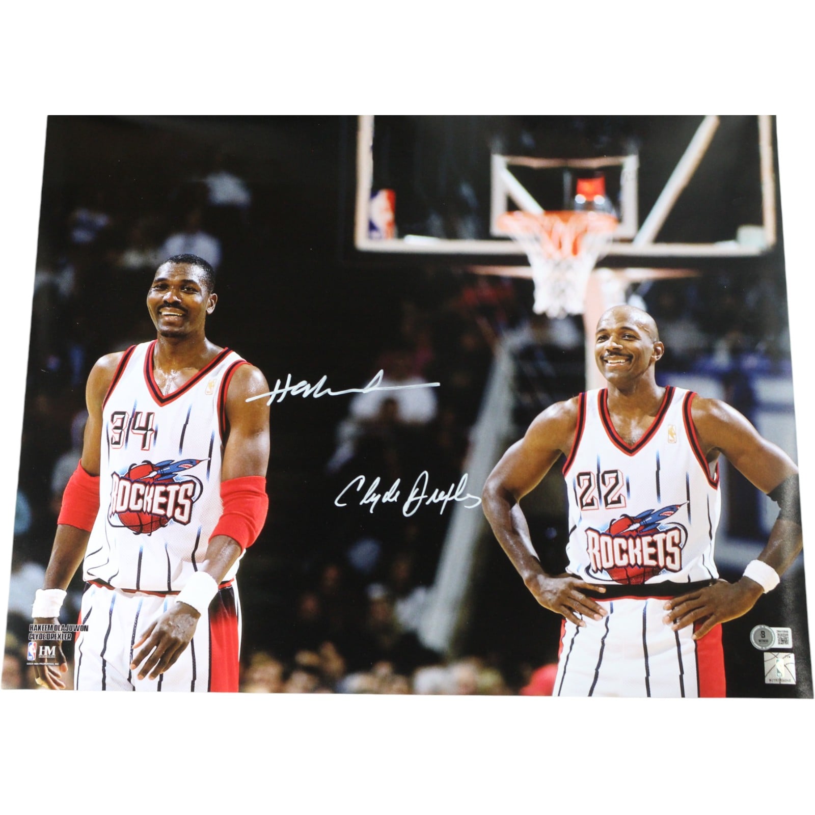 Hakeem Olajuwon Clyde Drexler Signed Houston Rockets 16x20 Photo – Beckett Authenticated-Powers Sports Memorabilia