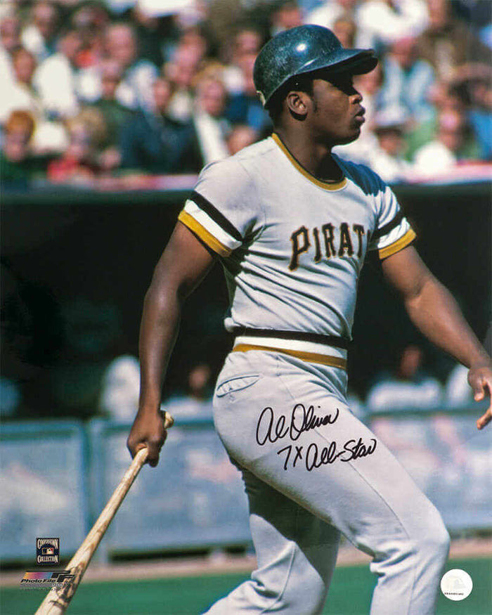 Al Oliver Autographed Pittsburgh Pirates Grey Jersey Swinging Action 16x20 Photo with 7x All Star-Powers Sports Memorabilia