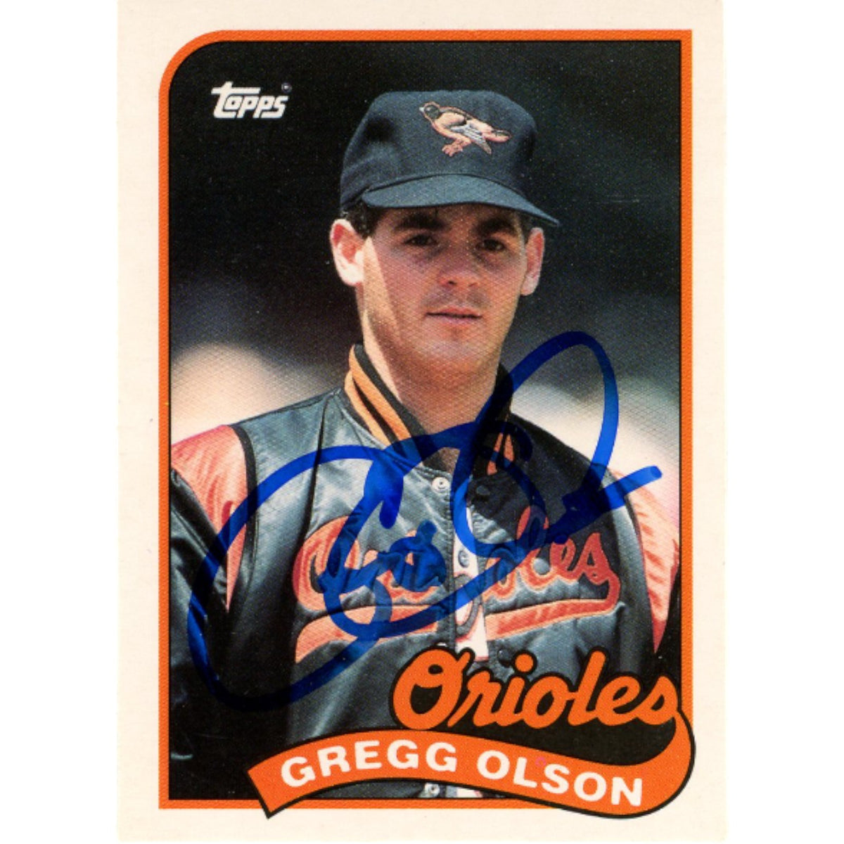 Gregg Olson Baltimore Orioles 89 Topps Slabbed Trading Signed Card-Powers Sports Memorabilia