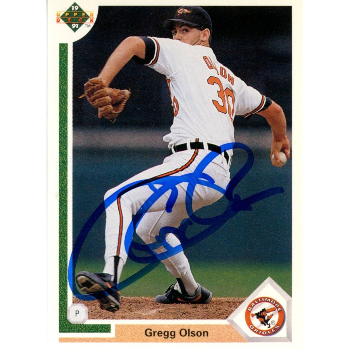 Gregg Olson 1990 Upper Deck 326 Trading Signed Card-Powers Sports Memorabilia