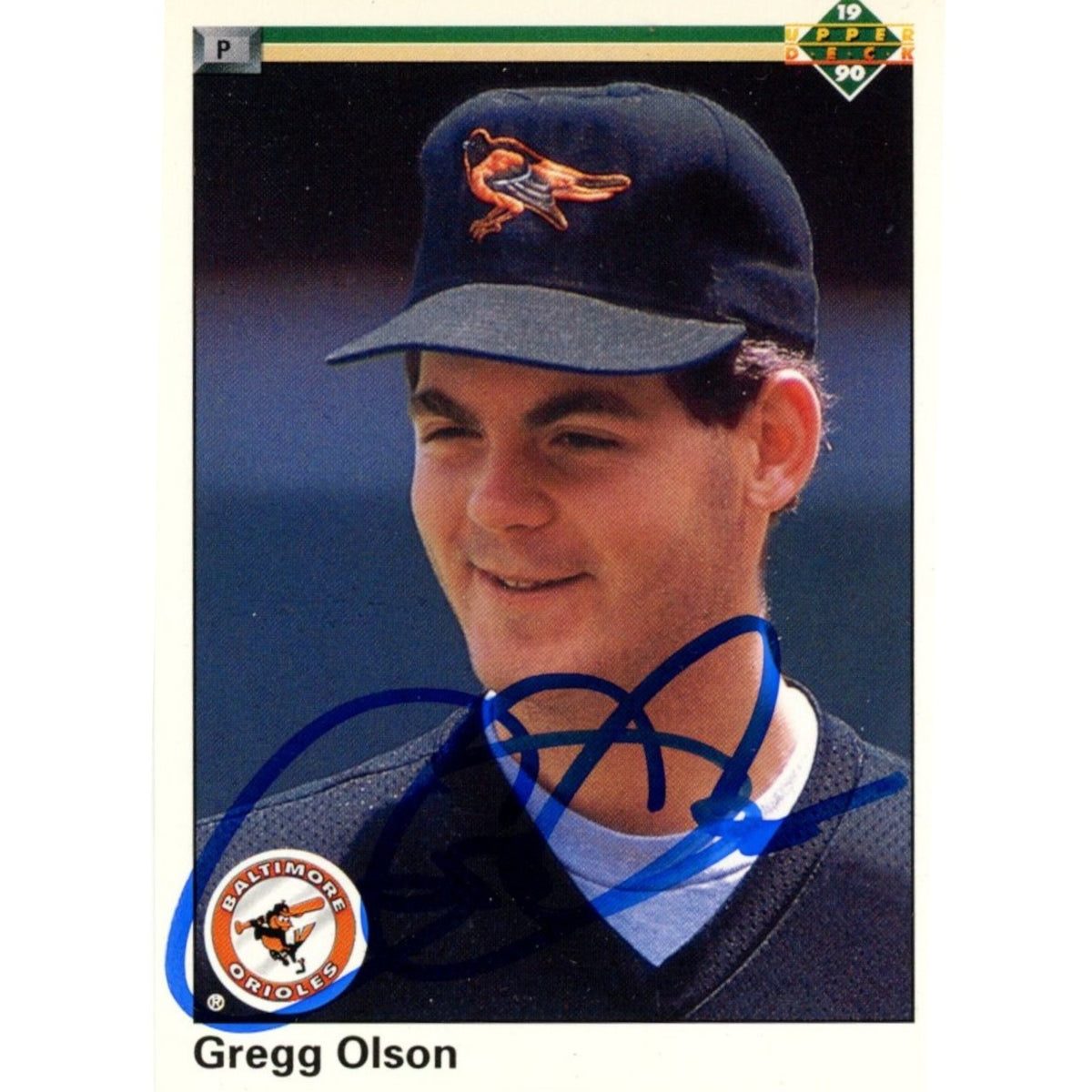 Gregg Olson 1990 Upper Deck 604 Trading Signed Card-Powers Sports Memorabilia