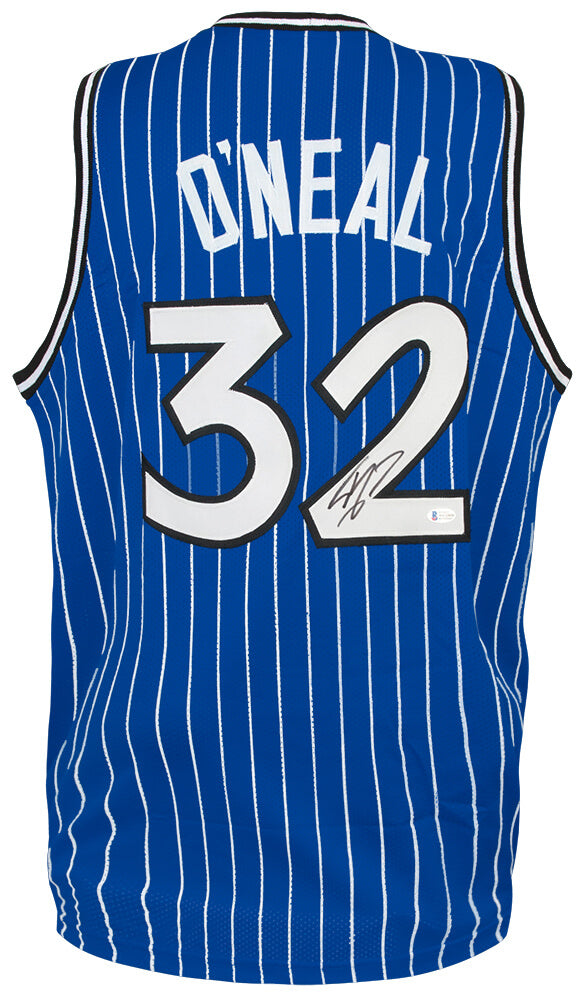Shaquille O'Neal Autographed Blue Throwback Custom Basketball Jersey-Powers Sports Memorabilia