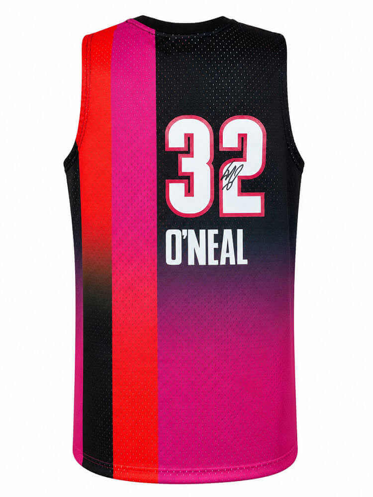 Shaquille O'Neal Autographed Miami Heat Pink & Black Fadeaway M&N NBA Swingman Basketball Jersey-Powers Sports Memorabilia